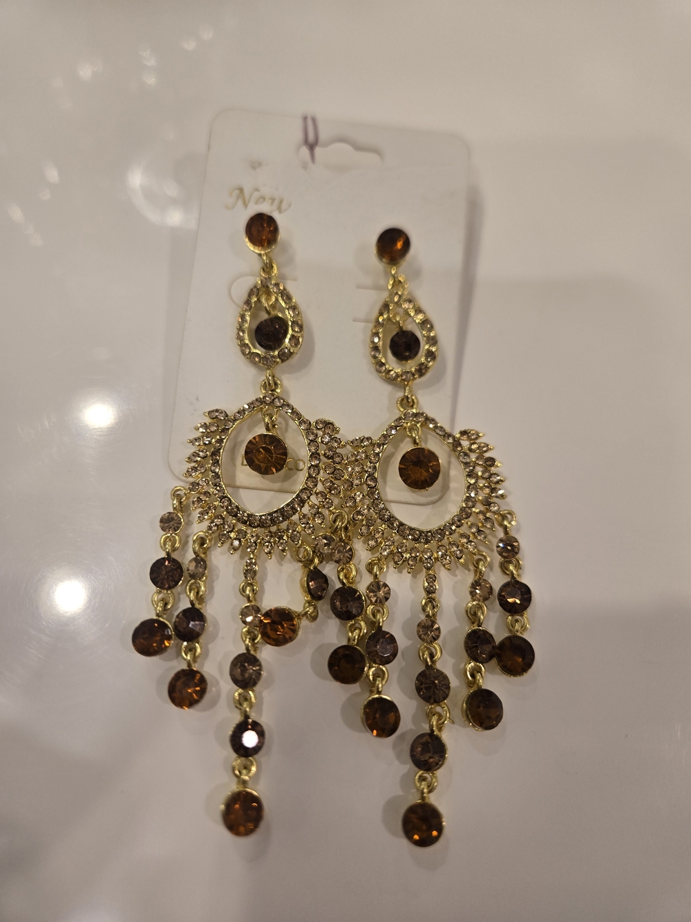 Gold-Tone Amber Crystal Chandelier Earrings